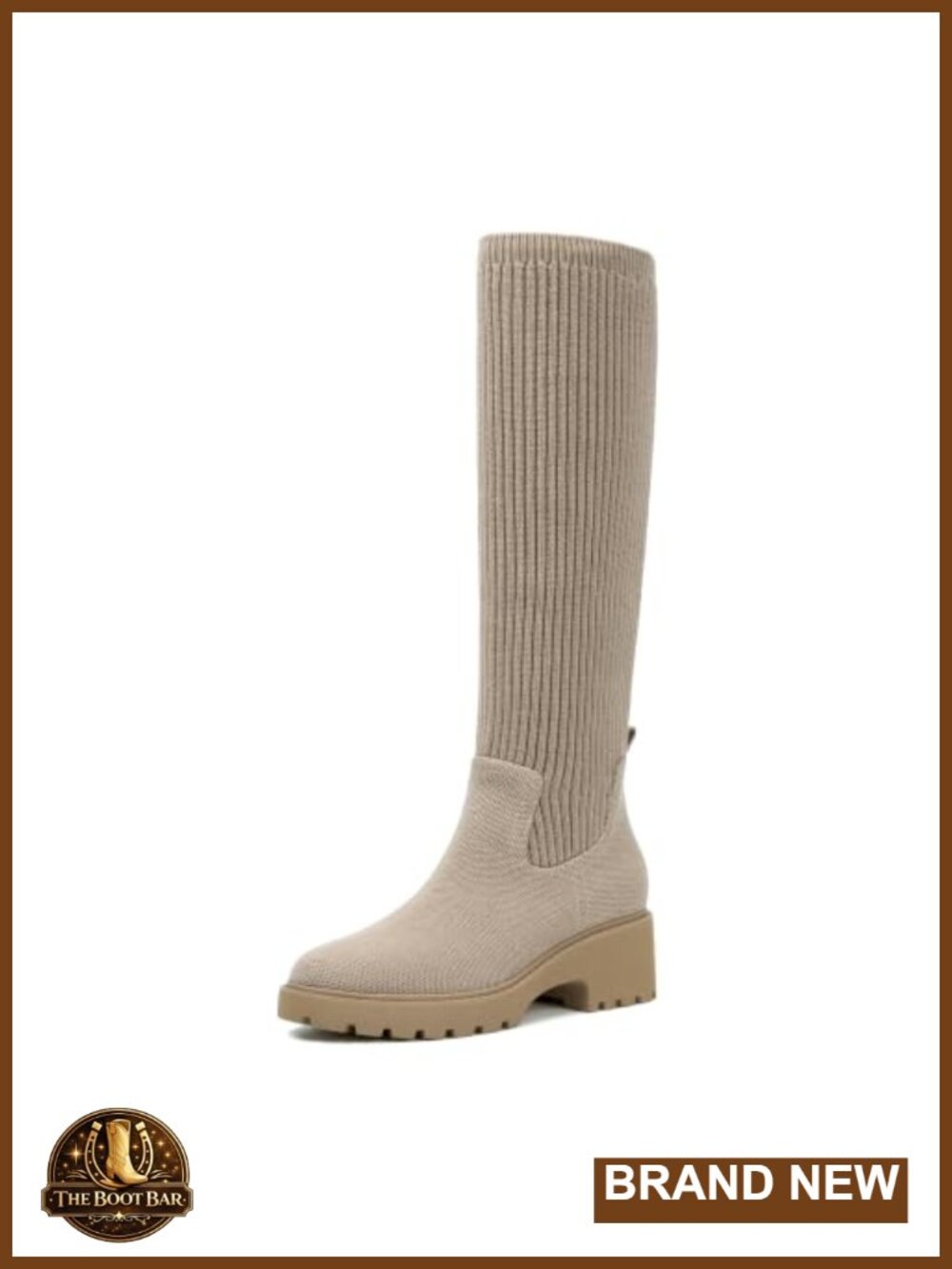Women's Knee High Wedge Boots Round Toe Platform Tall Boots Pull-On Knit